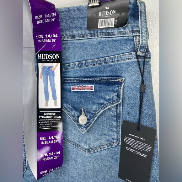 Hudson NWT Mid rise Straight Stretch Blue Denim Jeans with Pockets - Picture 4 of 12